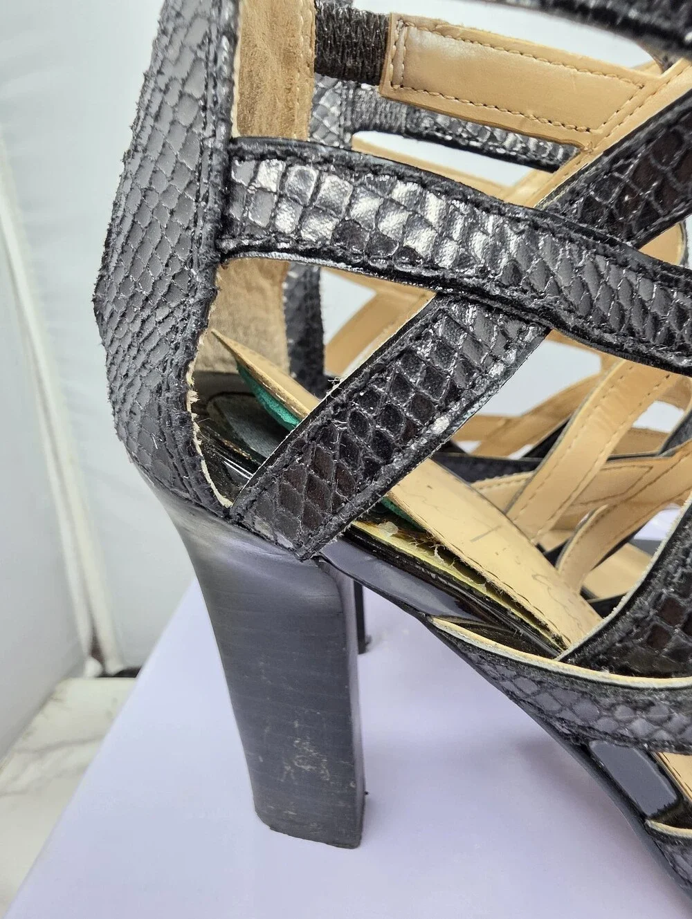Marc Fisher faux snakeskin caged heels 7.5
